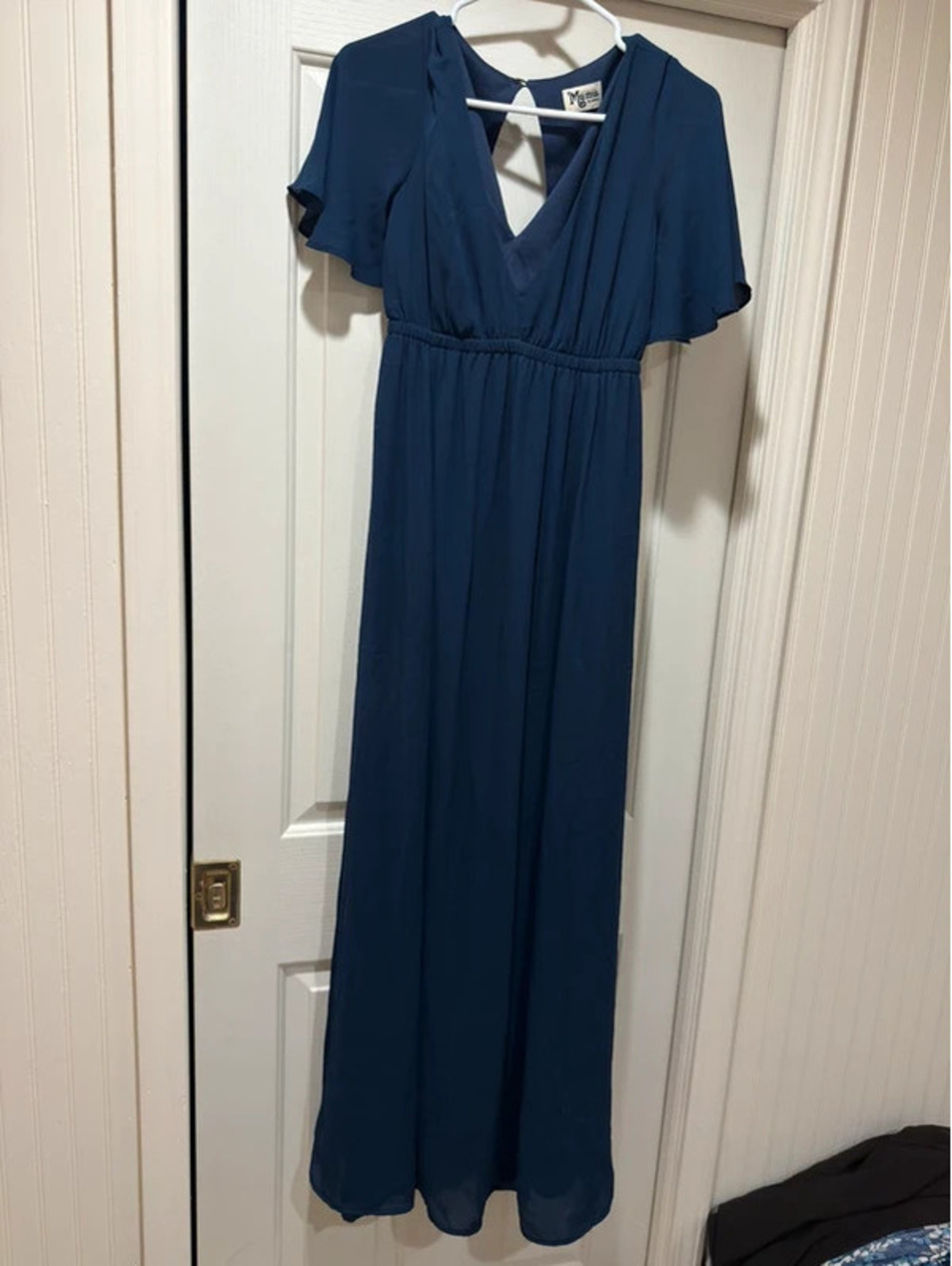 Show Me Your Mumu Emily Maxi Dress Navy Blue Flutter Sleeve